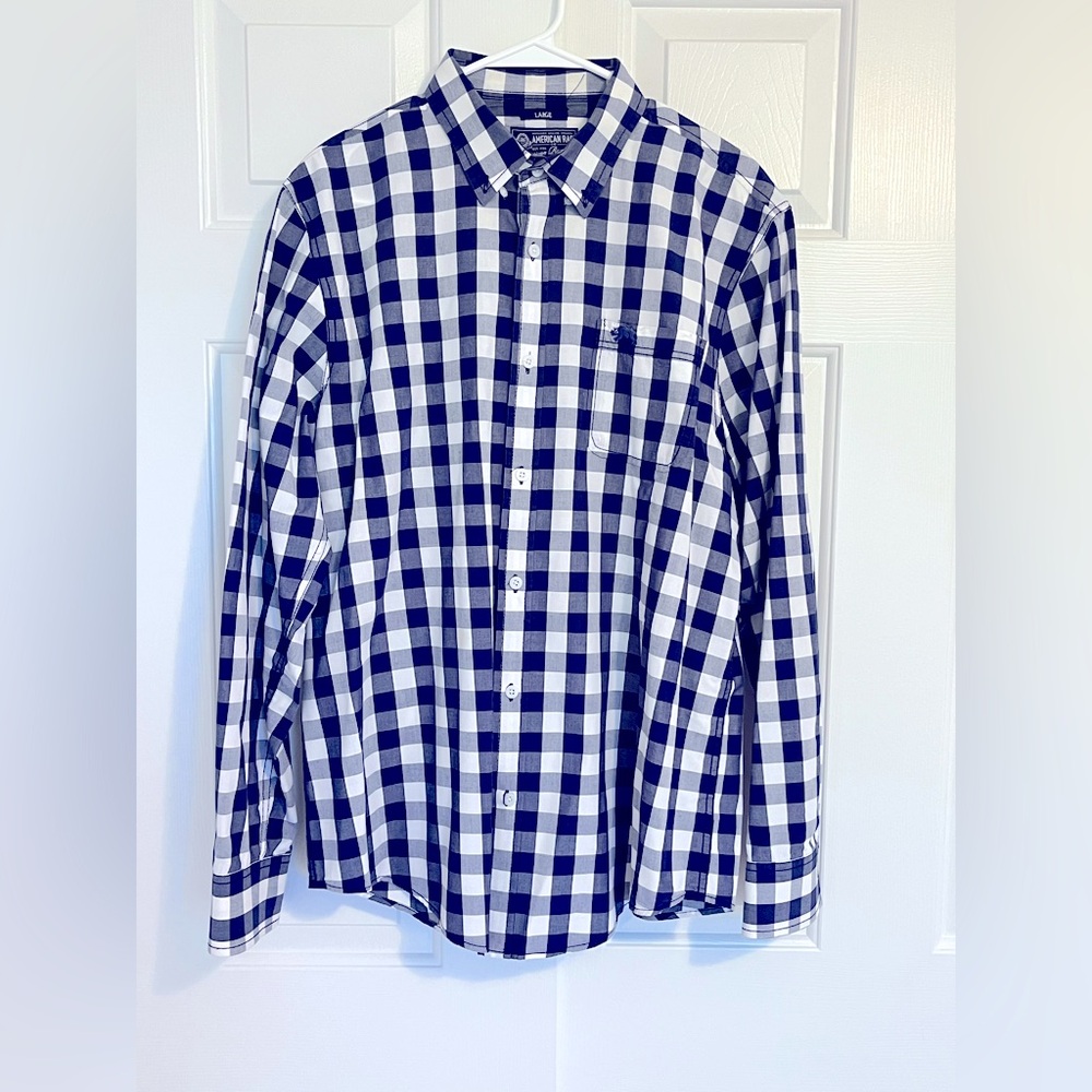 American Rag Button Up Dress Shirt, Navy Blue, size L, 100% cotton